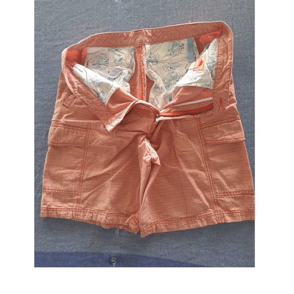 Tommy Bahama Relax Mens 34 Orange Micro Check Print Lined Cotton Cargo Shorts